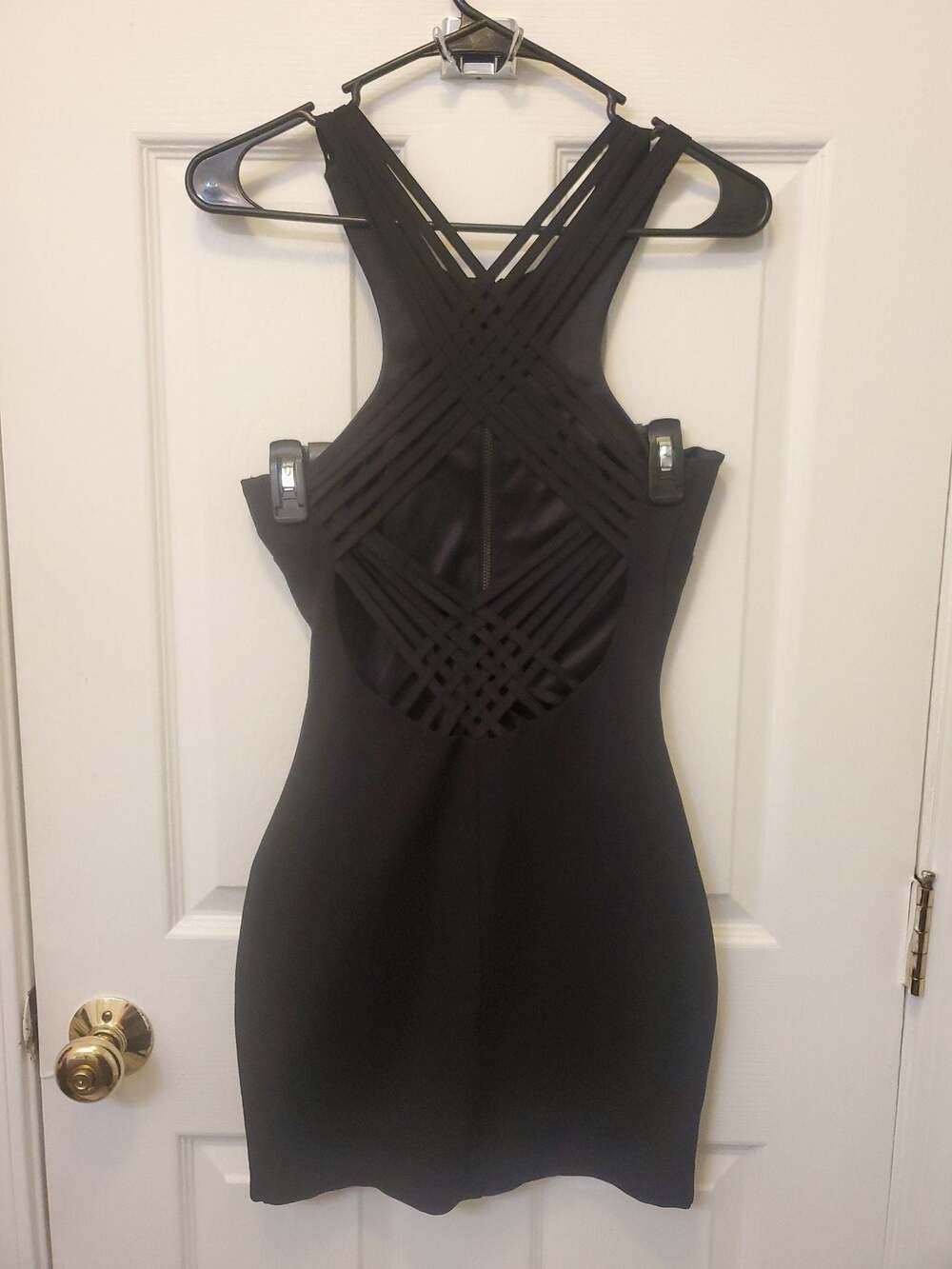 Vintage Bebe Black Cage Back Mini Dress Halter Bodycon Indie Sleaze XS